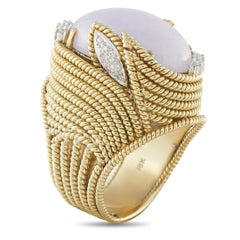 18K Yellow Gold 0.14ct Diamond and Jade Ring MF24-020226