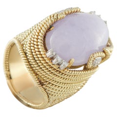 18K Yellow Gold 0.14ct Diamond and Jade Ring MF24-020226