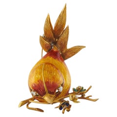18K Yellow Gold 0.20ct Diamond and Enamel Bird Brooch MF04-070926