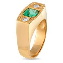 18K Yellow Gold 0.25ct Diamond and Emerald Three-Stone Ring MF04-062526