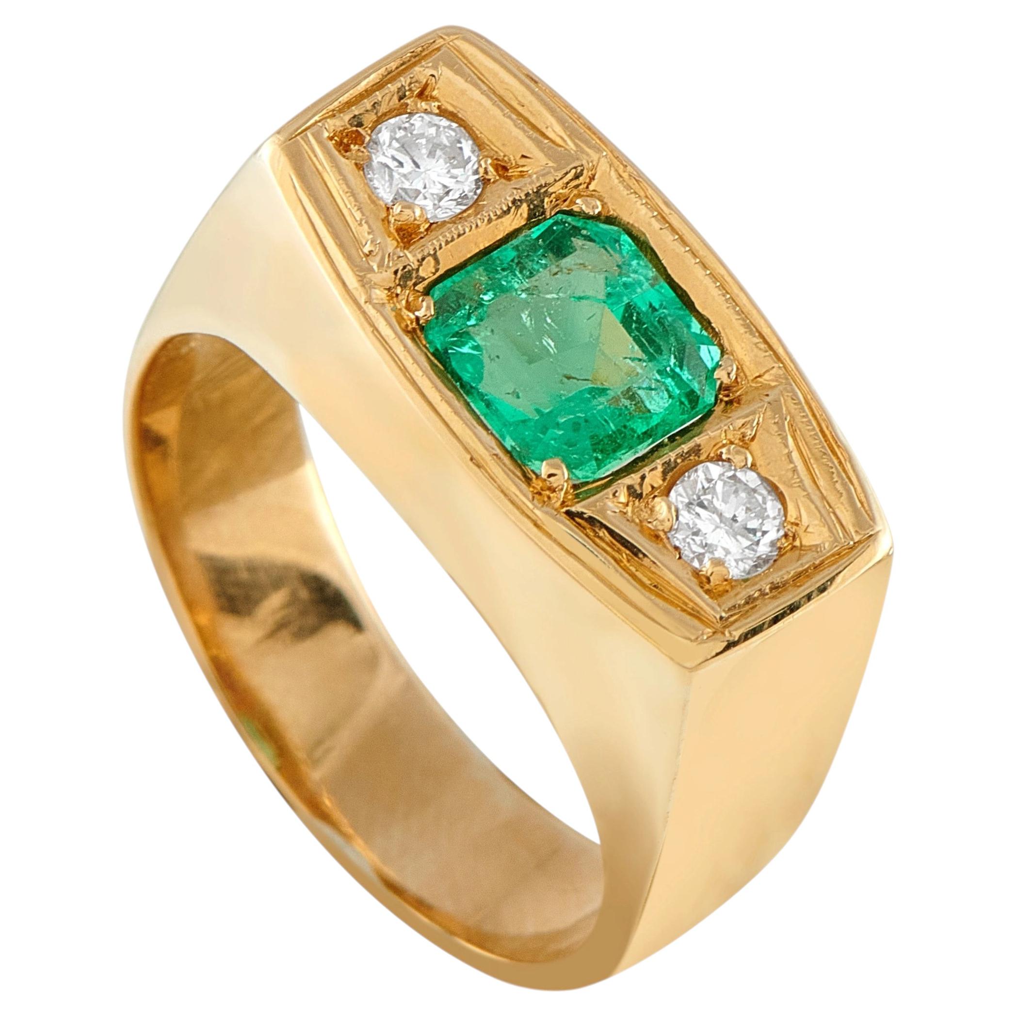 18K Yellow Gold 0.25ct Diamond and Emerald Three-Stone Ring MF04-062526