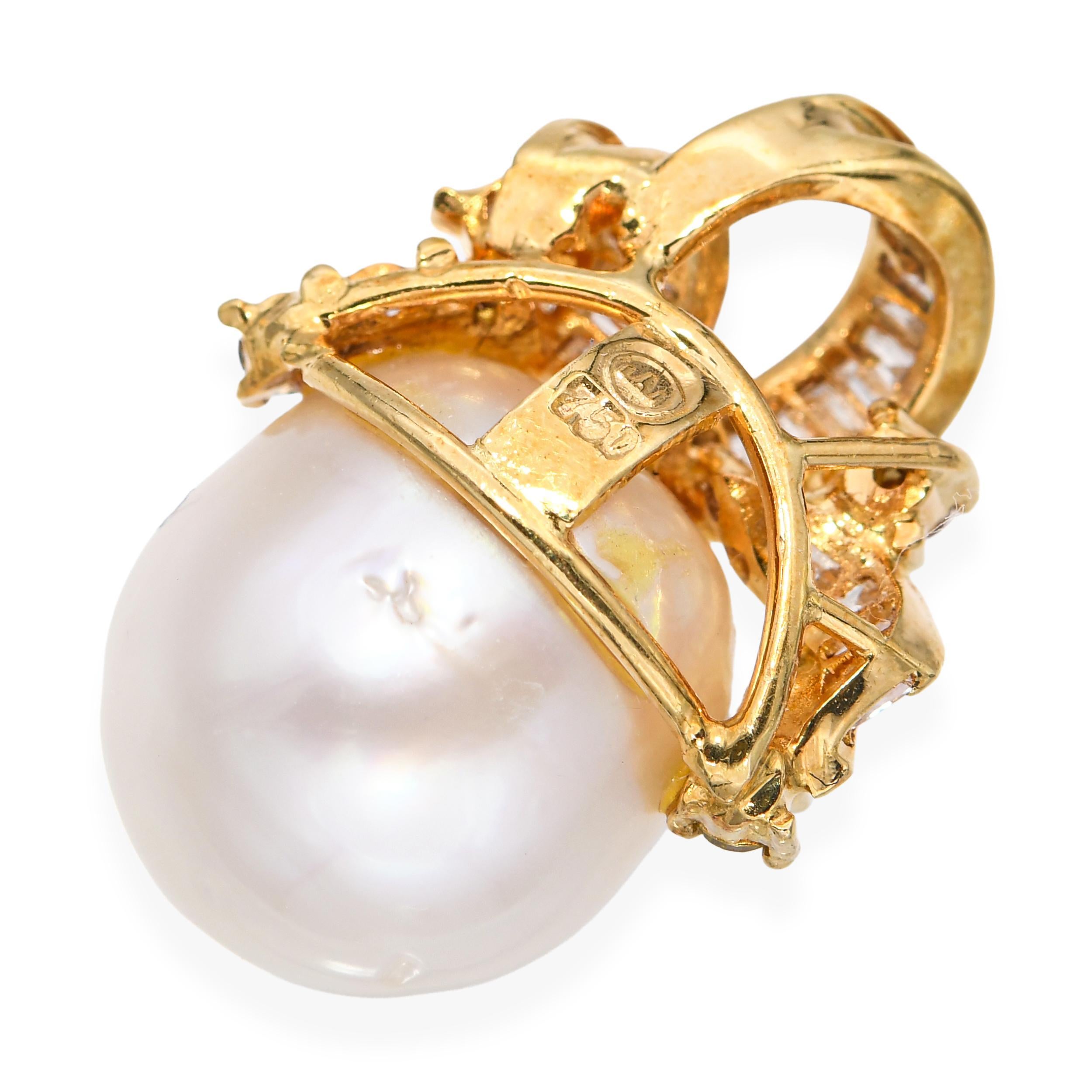 Pendentif en or jaune 18k 0.26tcw diamant de couleur et perle Pour femmes en vente