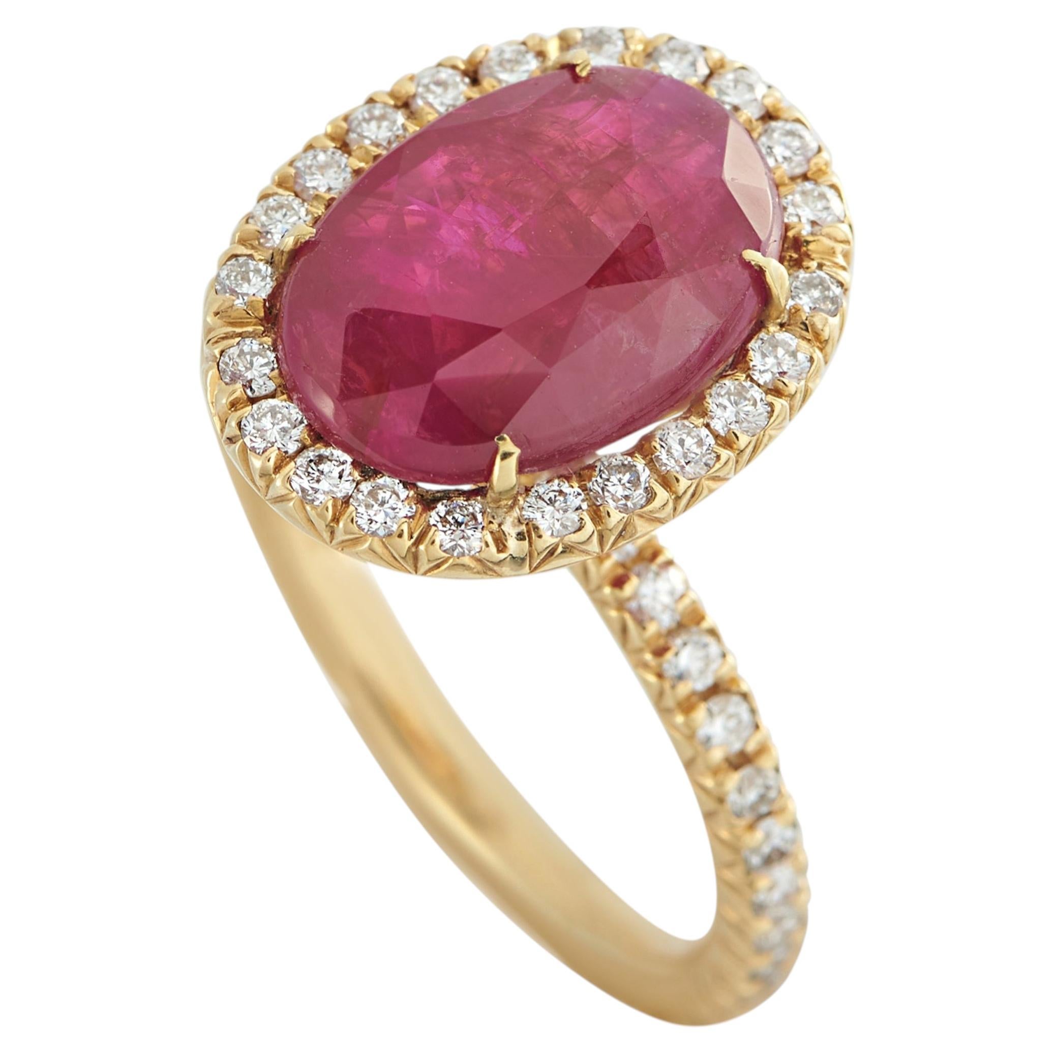 18K Yellow Gold 0.27ct Diamond and Ruby Ring MF26-050726 For Sale
