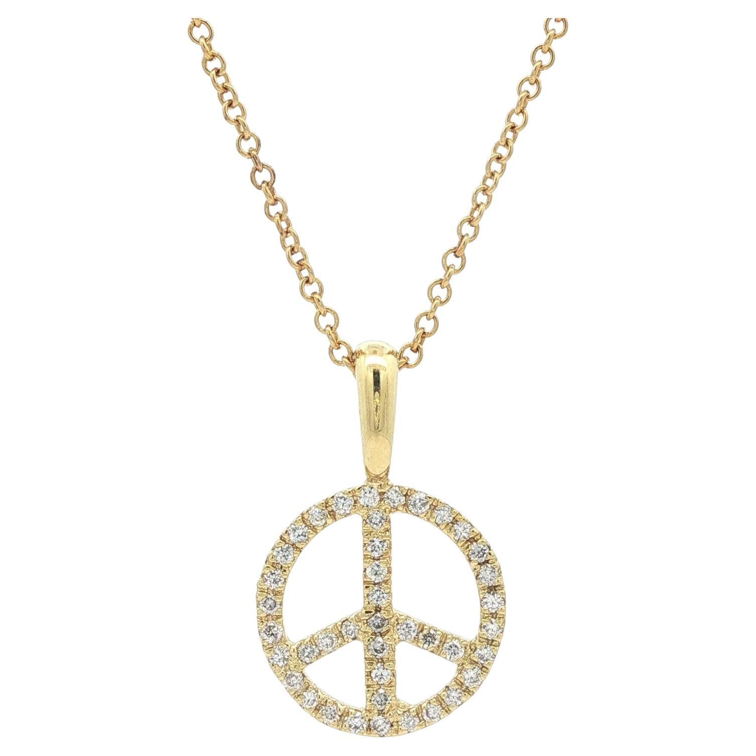 Colgante de oro amarillo de 18 quilates de 0,28 quilates de diamantes con pavé y símbolo abierto de la paz 14 quilates y 16 pulgadas de cadena
