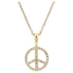 Colgante de oro amarillo de 18 quilates de 0,28 quilates de diamantes con pavé y símbolo abierto de la paz 14 quilates y 16 pulgadas de cadena