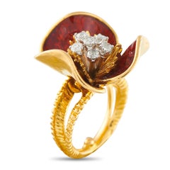18K Yellow Gold 0.30ct Diamond and Enamel Flower Ring MF26-030226