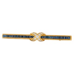 18K Yellow Gold 0.30ct Diamond and Sapphire Pin Brooch MF19-063026