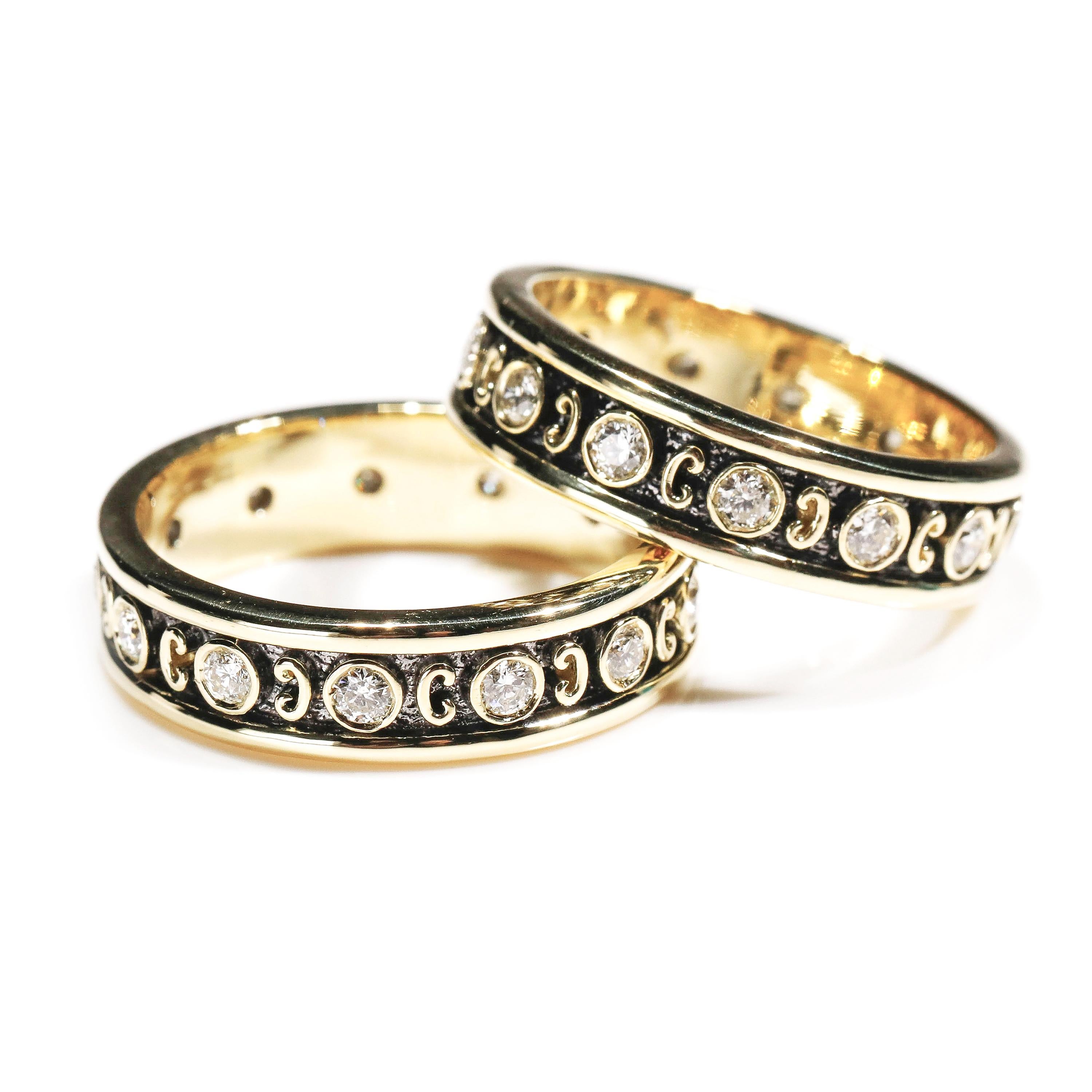 Taille ronde Bague à anneau en or jaune 18 carats avec diamants ronds 0,35 carat, taille US 8 en vente