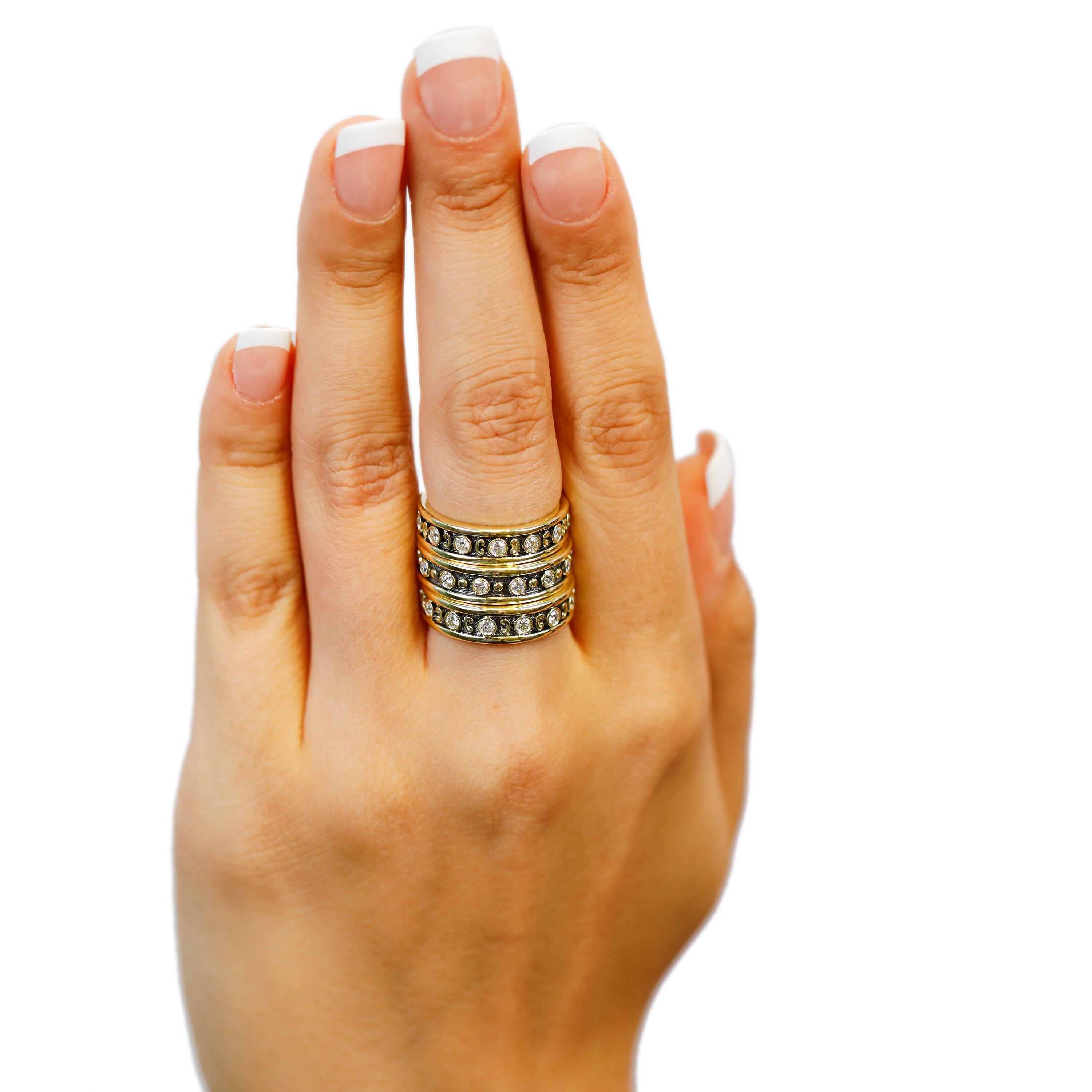 Women's 18 Karat Yellow Gold 0.35 Carat Round Diamond Band Ring 6mm US Size 8 For Sale
