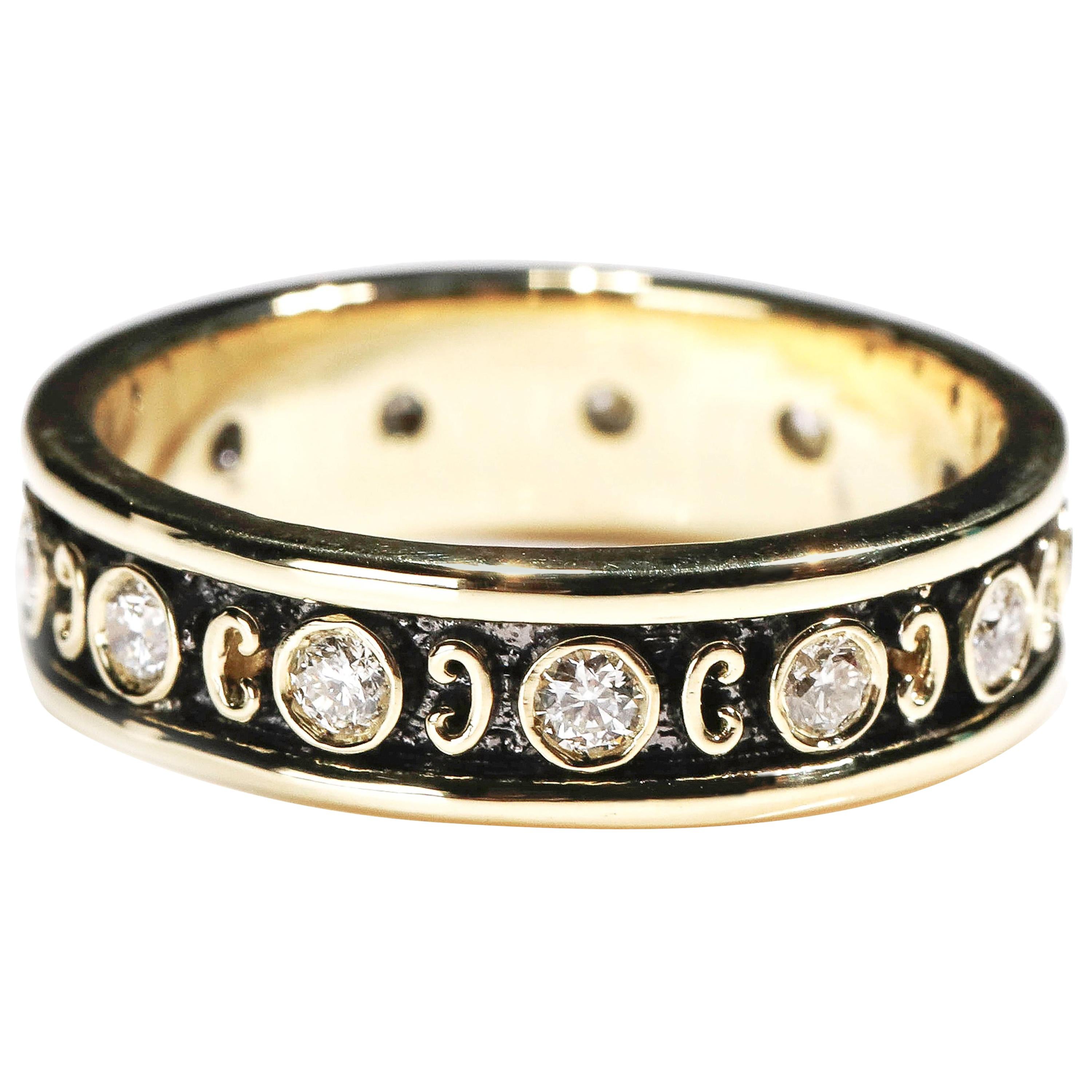 Bague à anneau en or jaune 18 carats avec diamants ronds 0,35 carat, taille US 8 en vente
