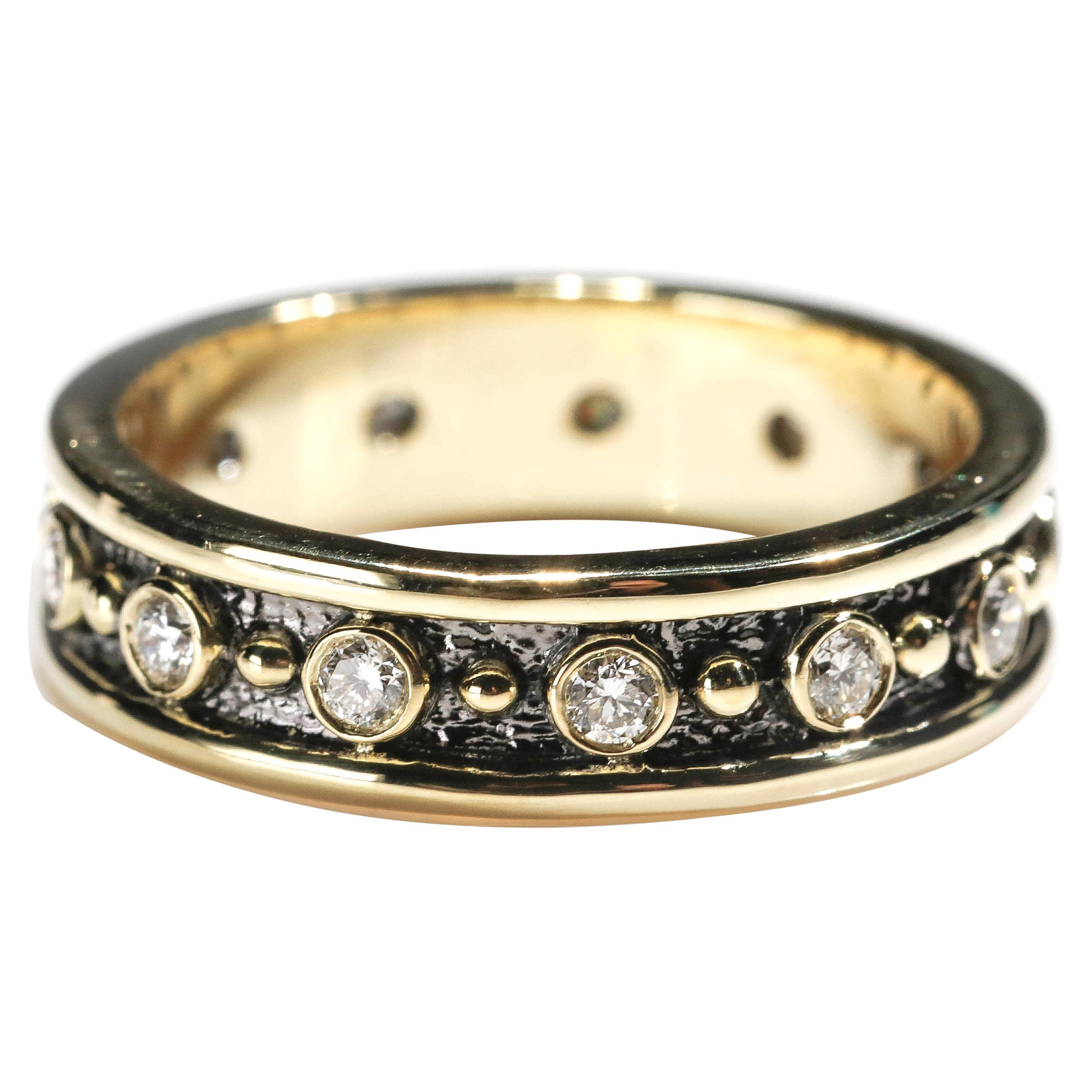Bague à anneau en or jaune 18 carats avec diamants taille ronde 0,35 carat, taille US 8