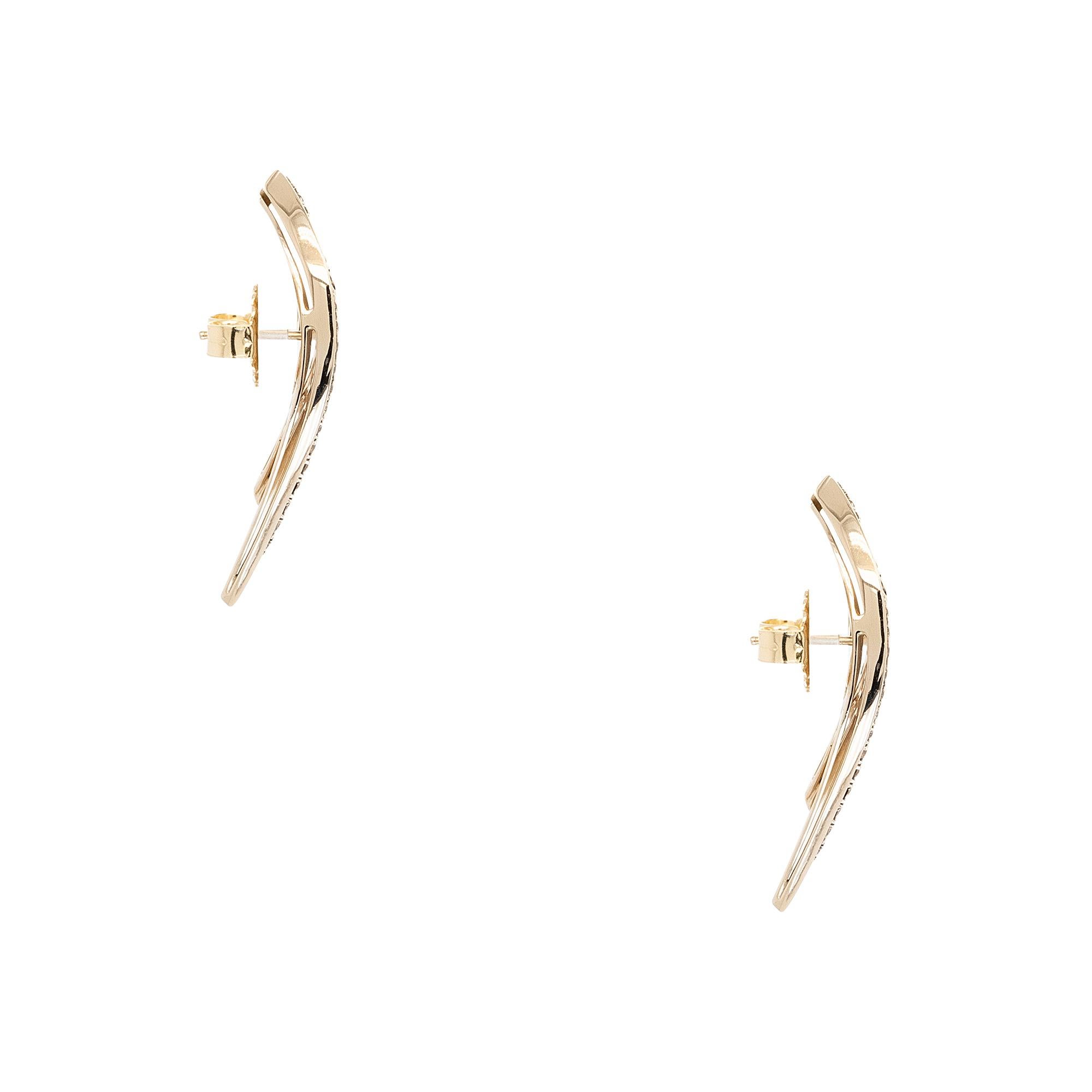 Round Cut 18k Yellow Gold 0.35ctw Round Brilliant Natural Diamonds Wing Earrings For Sale