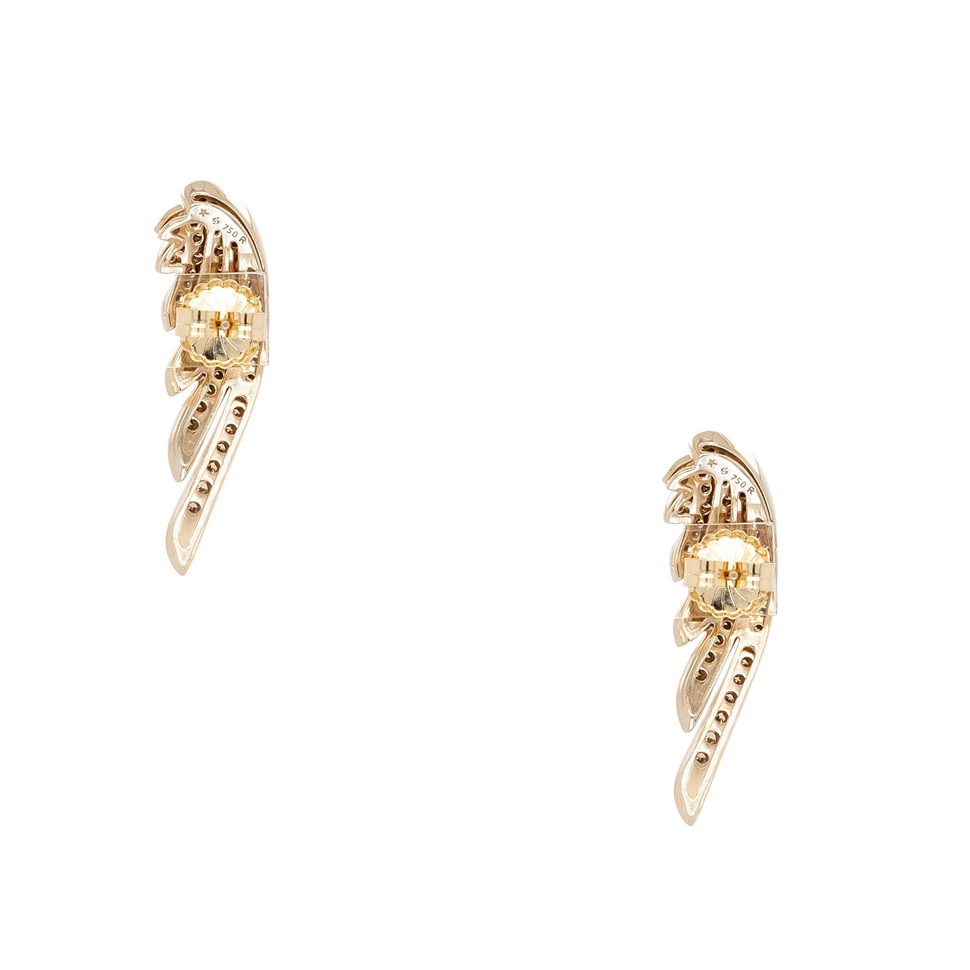 18k Yellow Gold 0.35ctw Round Brilliant Natural Diamonds Wing Earrings In Excellent Condition For Sale In Boca Raton, FL