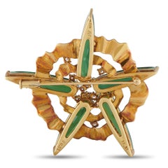 Broche de oro amarillo de 18 quilates con diamantes y turmalina de 0,37 ct #5288