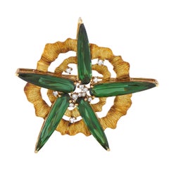 18K Yellow Gold 0.37ct Diamond and Tourmaline Brooch #5288