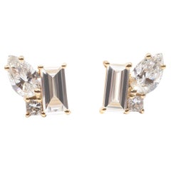 18k Yellow Gold 0.39 Total Carat White Diamond Trellis Stud Earrings