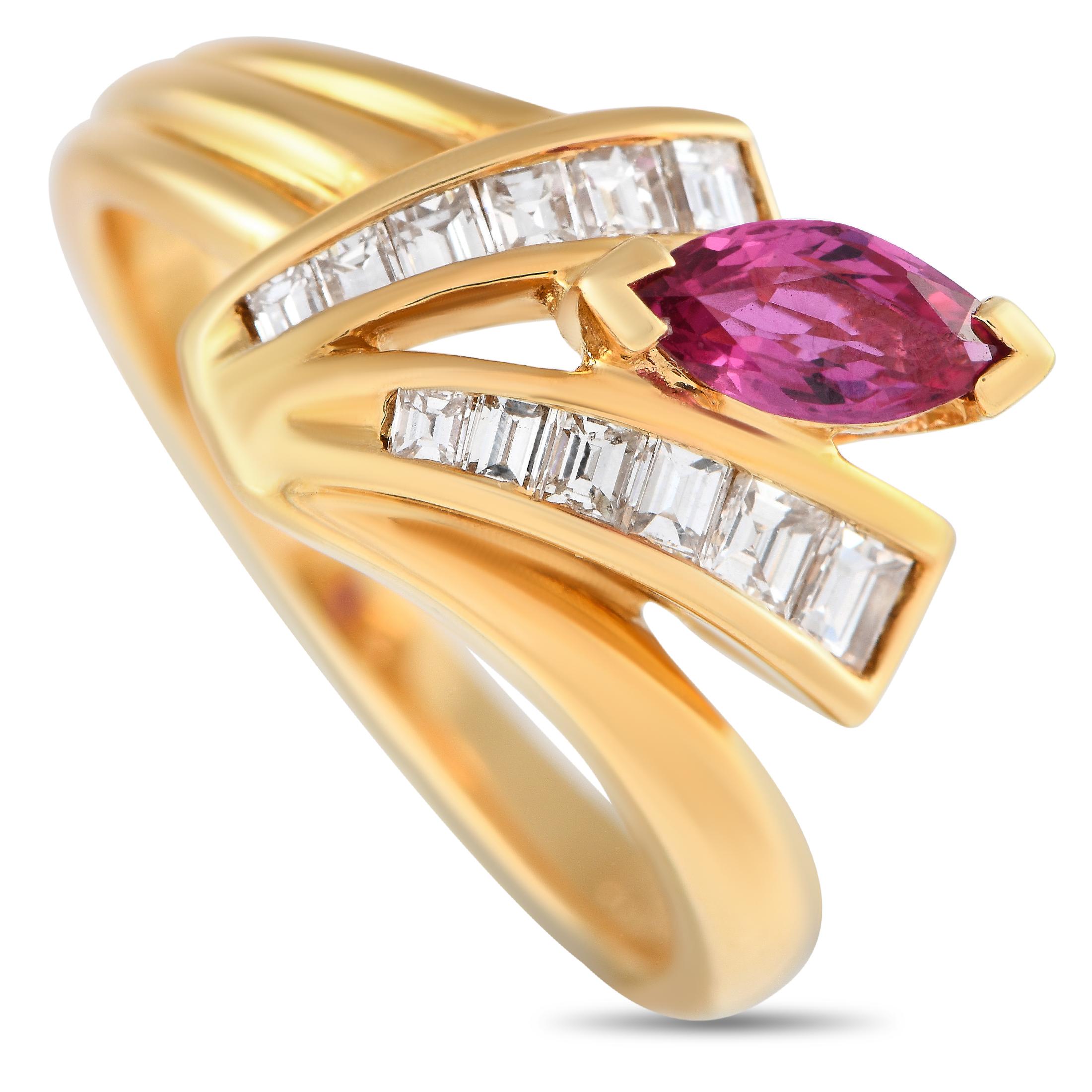 18K Yellow Gold 0.40ct Diamond and Ruby Ring  In Excellent Condition In Southampton, PA