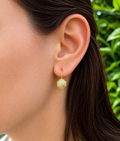 18k Yellow Gold 0.40ctw Pave Diamond Matte Finish Geometric Drop Earrings