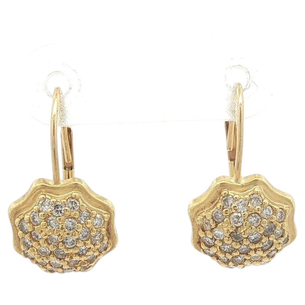 18k Yellow Gold 0.40ctw Pave Diamond Matte Finish Geometric Drop Earrings
