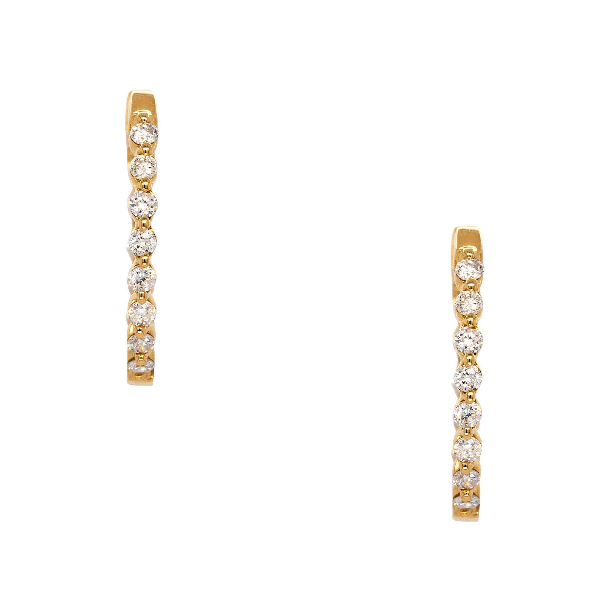 Round Cut 18k Yellow Gold 0.42ct Diamond Inside Out Hoop Earrings For Sale