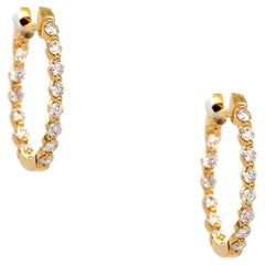 18k Yellow Gold 0.42ct Diamond Inside Out Hoop Earrings