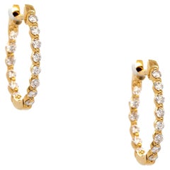 18k Yellow Gold 0.42ct Diamond Inside Out Hoop Earrings
