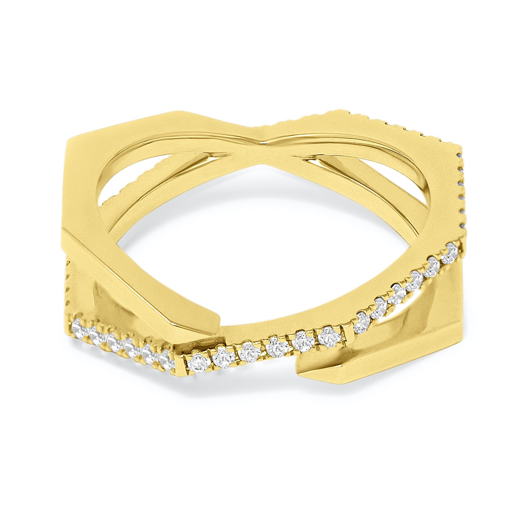 For Sale:  18k Yellow Gold 0.44 Carat Round Brilliant-Cut White Diamonds Pave Xavi Ring 2