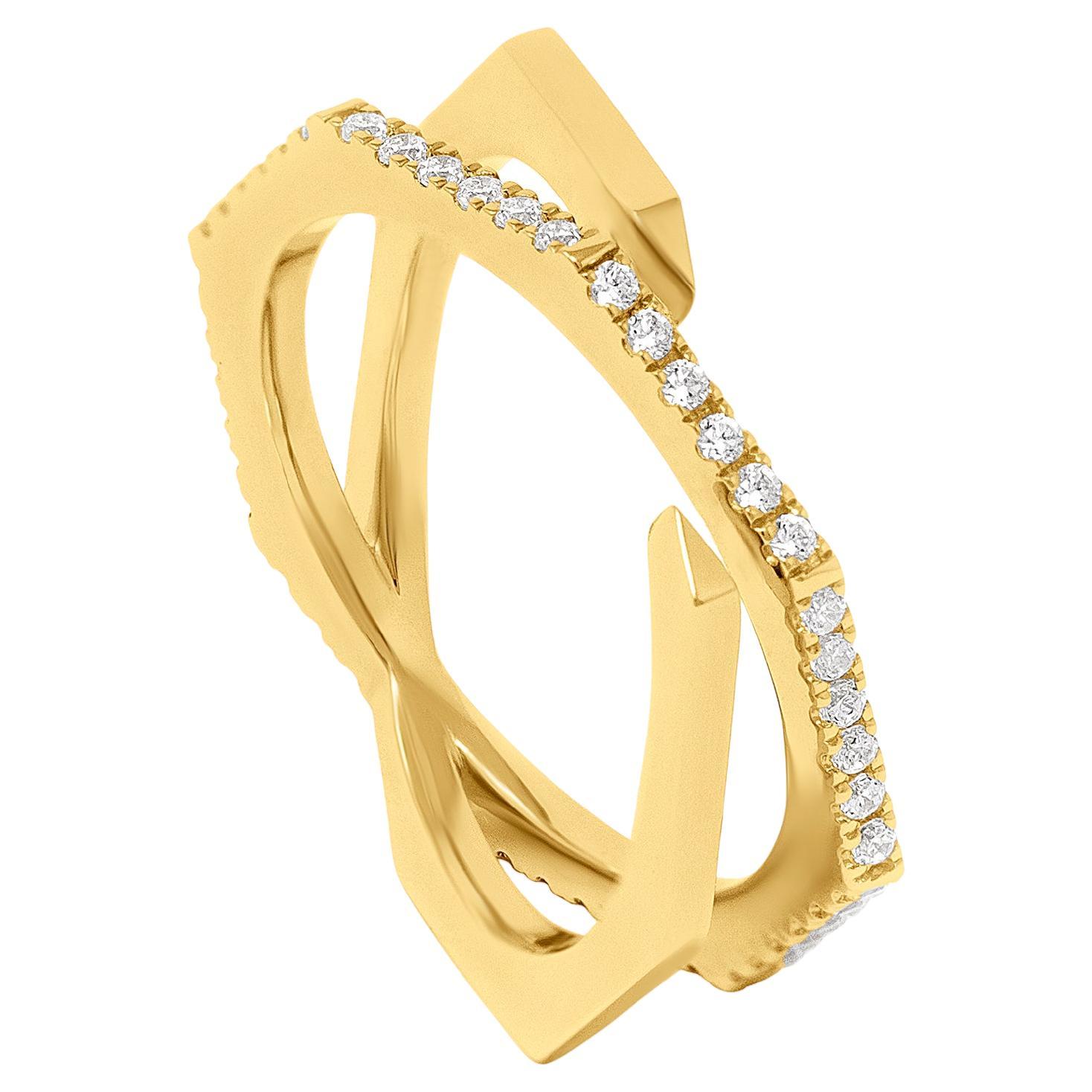 18k Yellow Gold 0.44 Carat Round Brilliant-Cut White Diamonds Pave Xavi Ring
