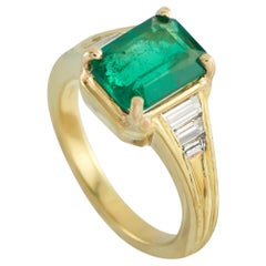 18K Yellow Gold 0.45ct Diamond and Emerald Ring MF16-051326