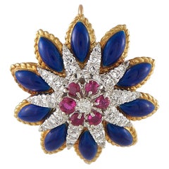 18K Gelbgold 0,45ct Diamant und Rubin Emaille-Anhänger