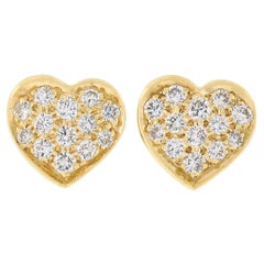 18k Yellow Gold 0.45ctw Round Brilliant Pave Set Diamond Heart Stud Earrings