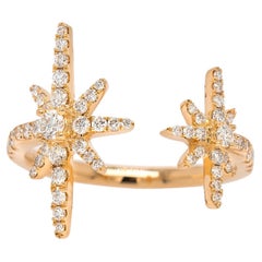 18k Yellow Gold 0.47ct Round Brilliant Natural Diamond Double Stars Open Ring