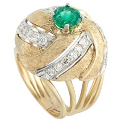 18K Yellow Gold 0.48ct Diamond and Emerald Ring MF02-030226