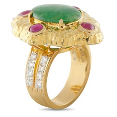 18K Yellow Gold 0.48ct Diamond, Ruby, and Jade Ring MF16-020226