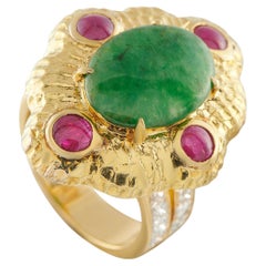 18K Yellow Gold 0.48ct Diamond, Ruby, and Jade Ring MF16-020226
