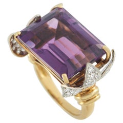 18K Gelbgold 0,50ct Diamant und Amethyst Ring MF06-043026