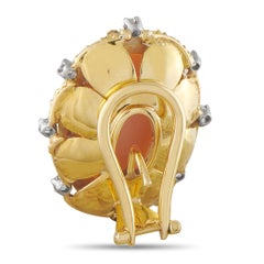 18K Yellow Gold 0.50ct Diamond Coral Cabochon Earrings MF29-062526