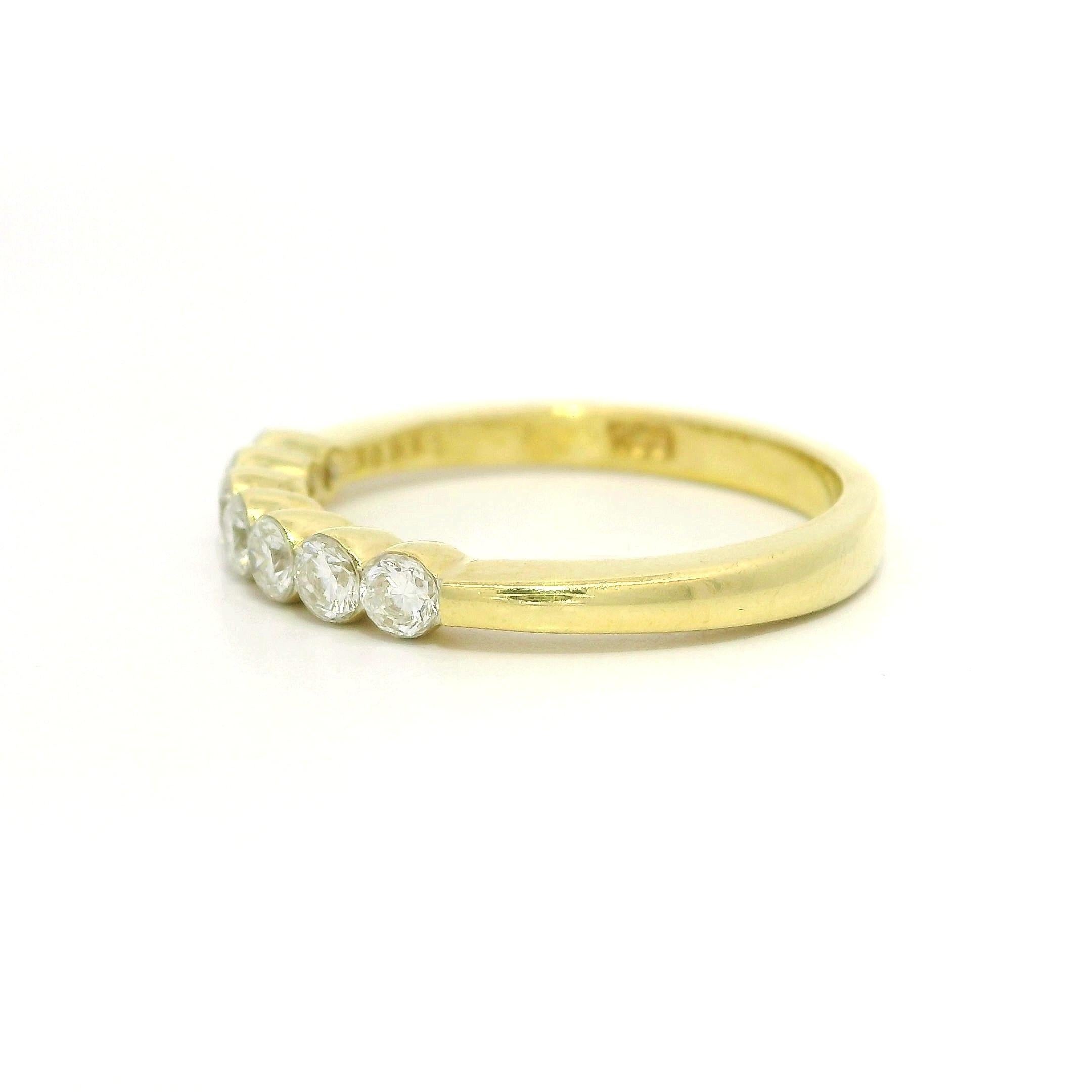 18k Gelbgold 0,50ctw Lünette Runde Diamant Low Profile 7 Stein Band Ring im Angebot 7