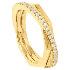 18K Yellow Gold 0.51 Carat Round Brilliant Cut White Diamonds Pave Halo Ring