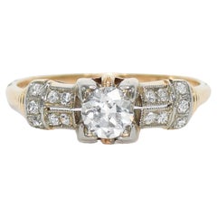 18 Karat Gelbgold 0,54 Karat Diamant Art Deco Verlobungsring, Größe 6,5