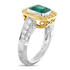 18K Yellow Gold 0.55ct Diamond and Emerald Ring MF06-030226