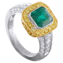 18K Yellow Gold 0.55ct Diamond and Emerald Ring MF06-030226