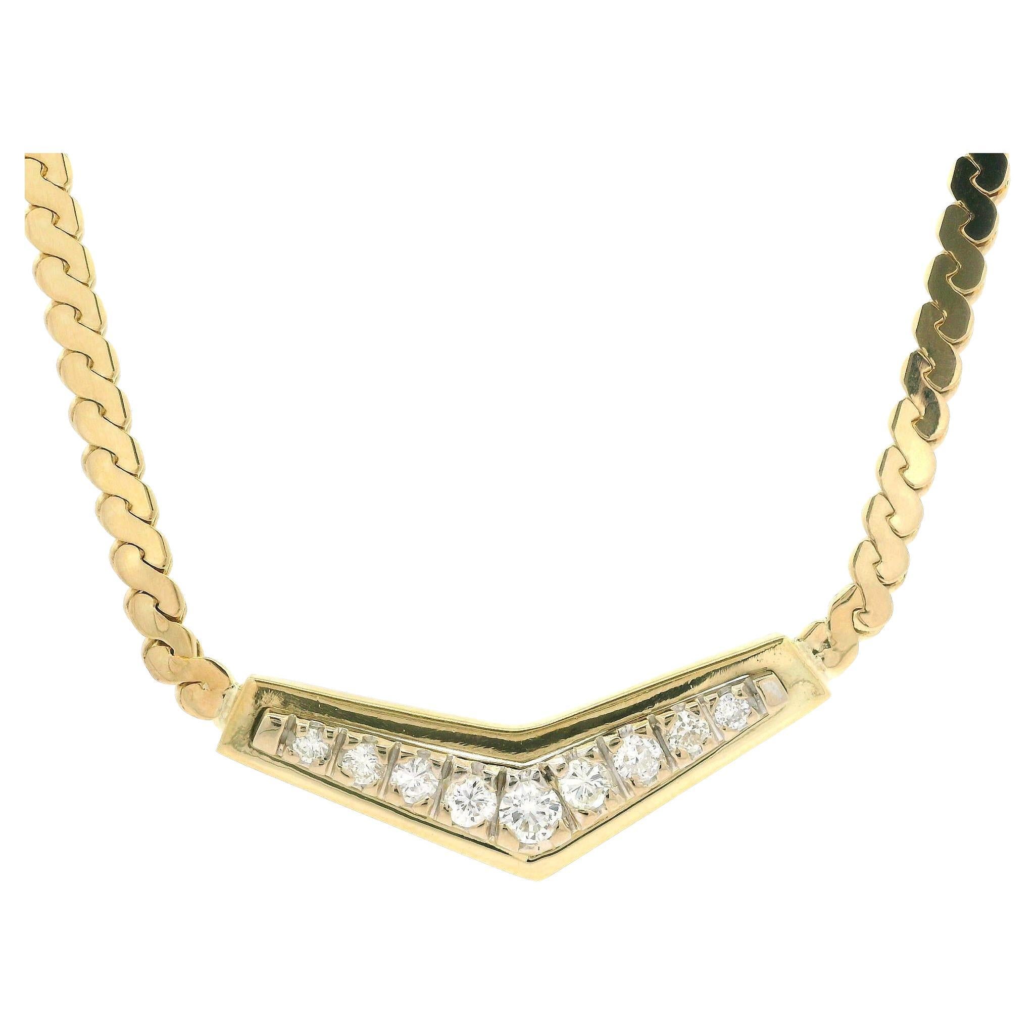 18k Gelbgold 0,56ctw Diamant V Chevron Flach "S" Link Kette Halskette