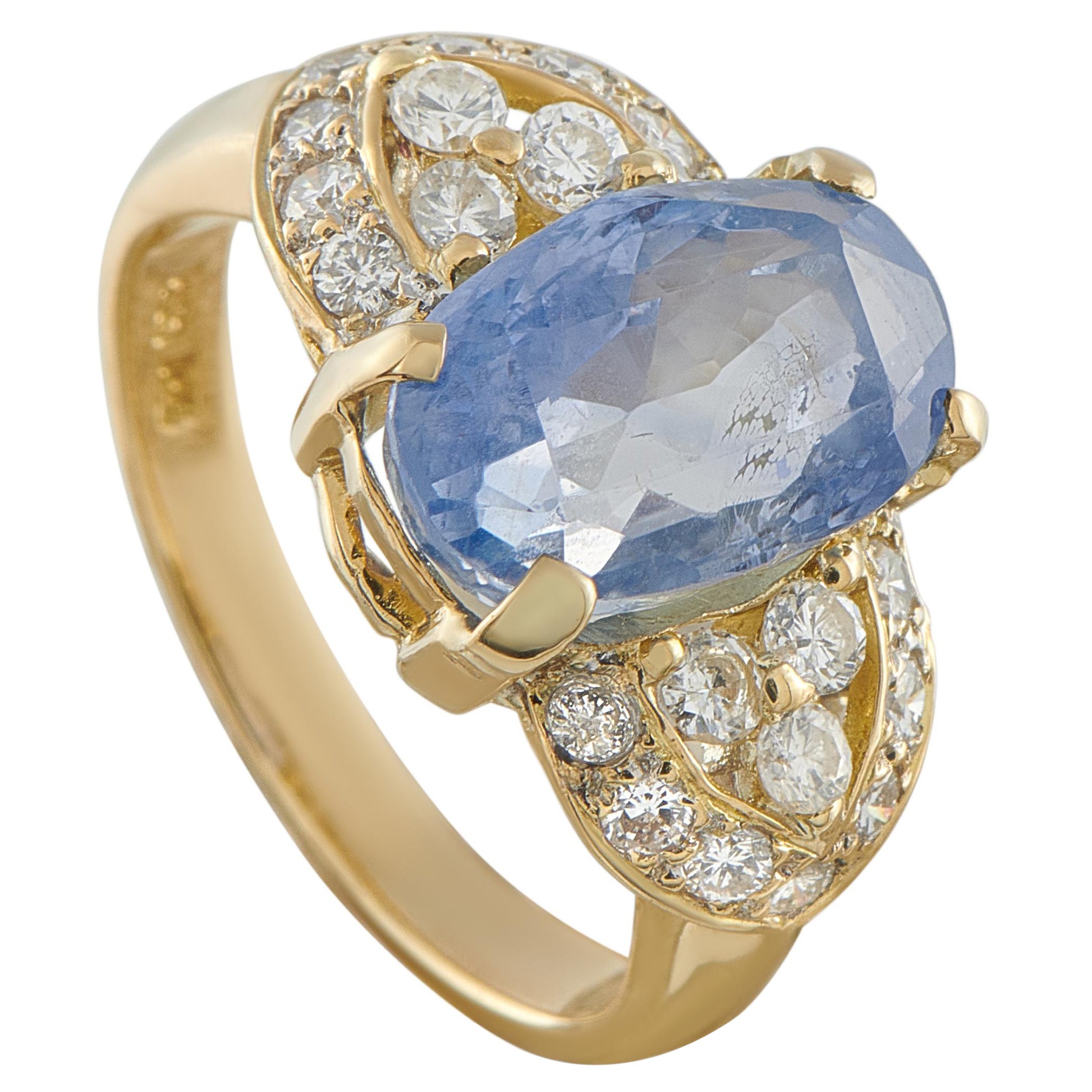 18K Gelbgold 0.57ct Diamant und Saphir Ring #5308 im Angebot