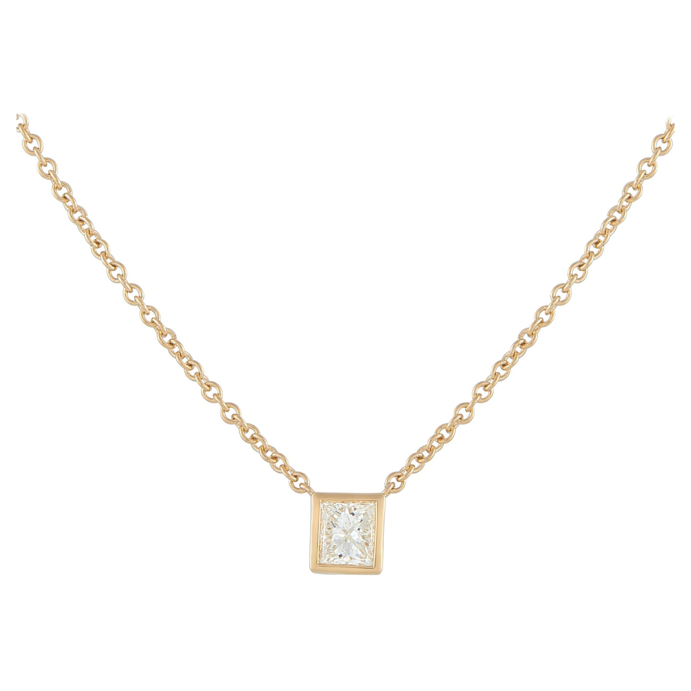 18K Yellow Gold 0.60 ct Princess-Cut Diamond Solitaire Necklace ANK-20677-Y