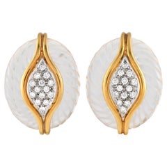 18 Karat Gelbgold 0,60 Karat Diamant und geschnitzte Kristall-Ohrclips