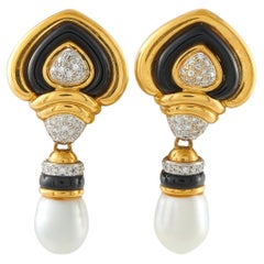 Ohrringe aus 18 Karat Gelbgold mit Diamanten (0,60 Karat) und Perlen, Modell MF18-070126