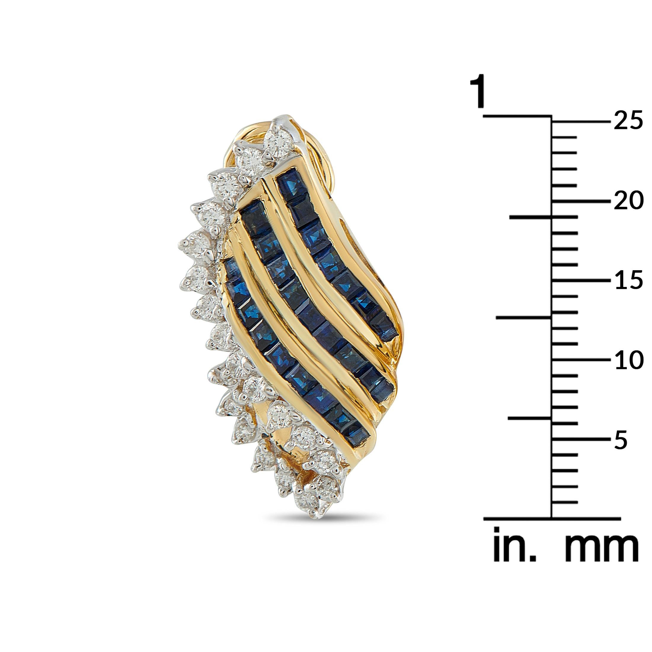 Round Cut 18K Yellow Gold 0.60ct Diamond and Sapphire Clip-On Earrings MF01-102125 For Sale