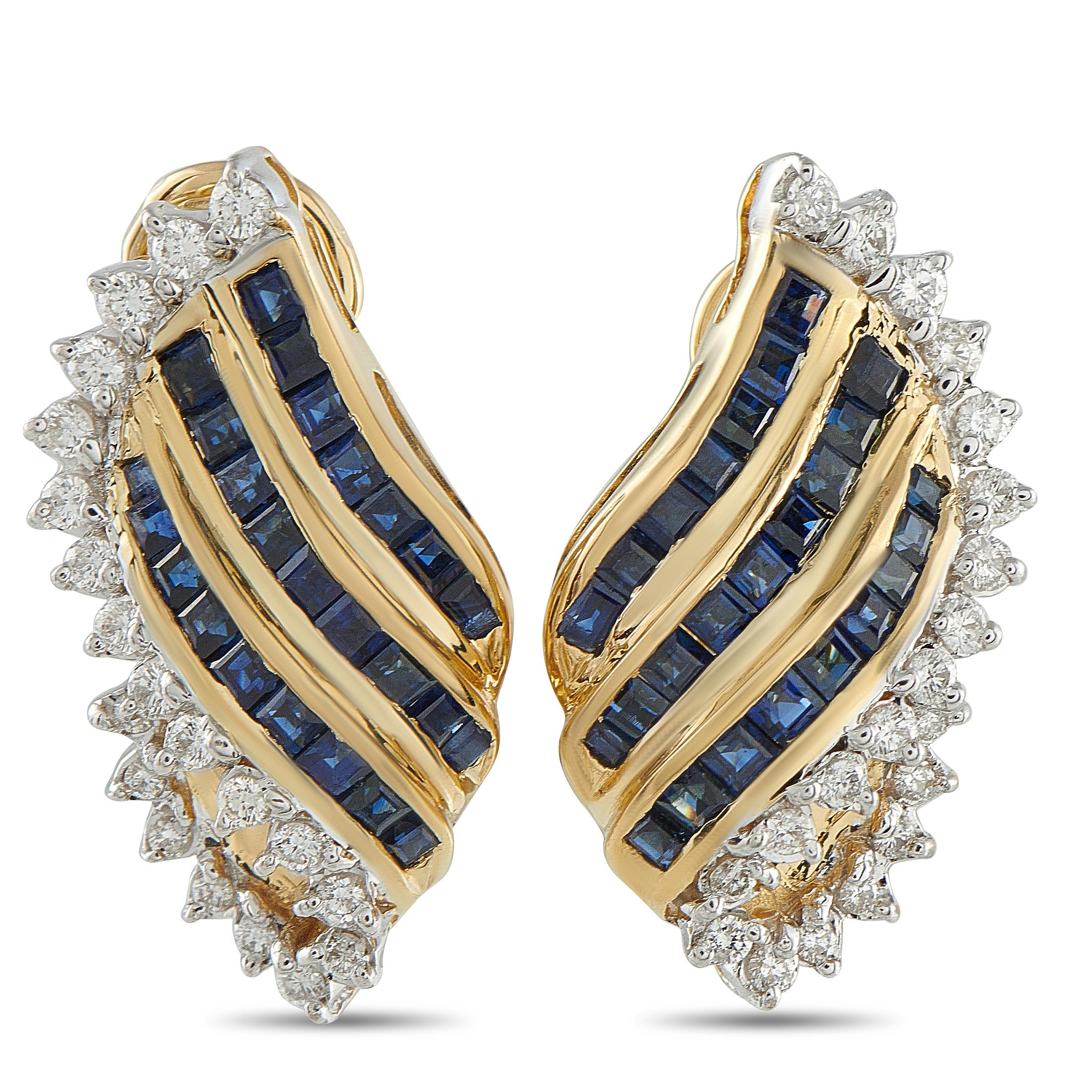 18K Yellow Gold 0.60ct Diamond and Sapphire Clip-On Earrings MF01-102125 In Excellent Condition For Sale In Southampton, PA