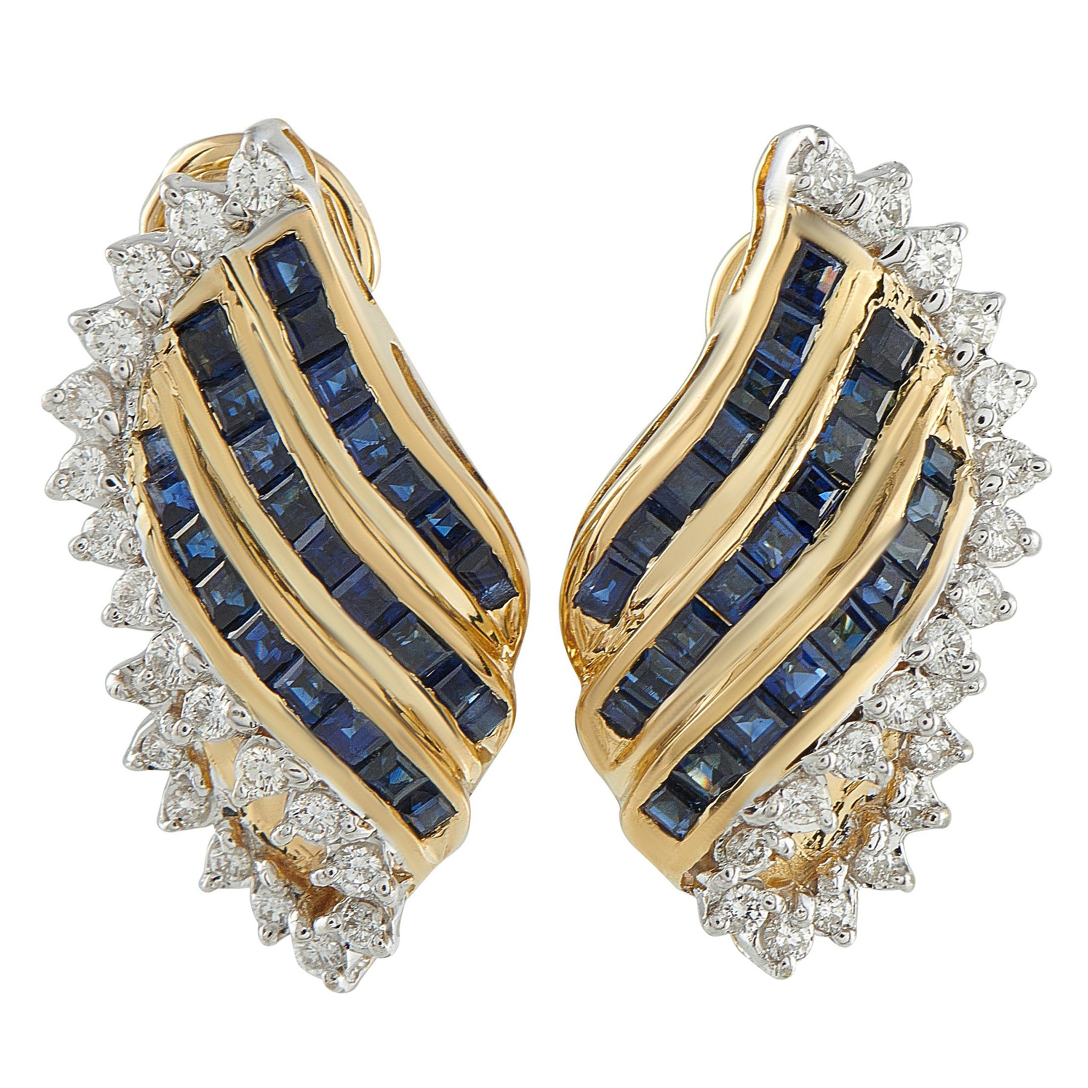 18K Yellow Gold 0.60ct Diamond and Sapphire Clip-On Earrings MF01-102125 For Sale